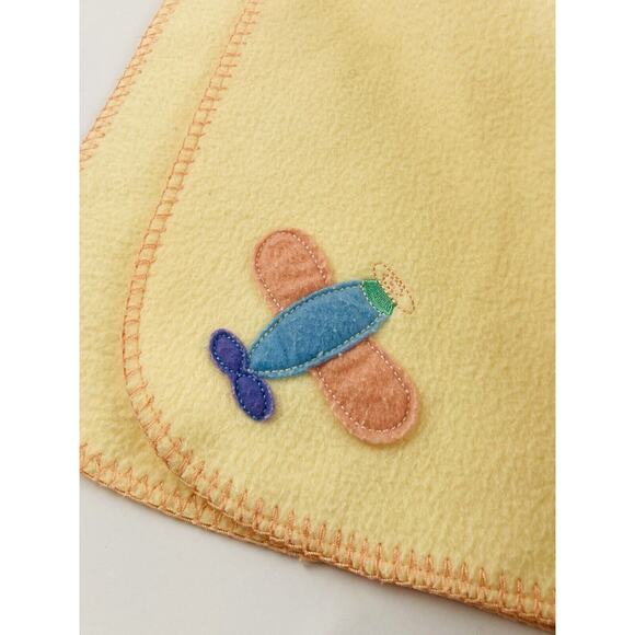 Baby Blanket Airplane Yellow Fleece Applique Vintage Lovey Orange Blue Purple 40 - Picture 3 of 5